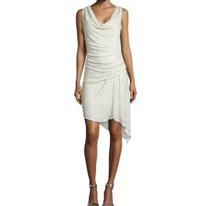 Haute Hippie Ivory Sleeveless Cowl Neck Asymmetrical Hem Beaded Dress Size M